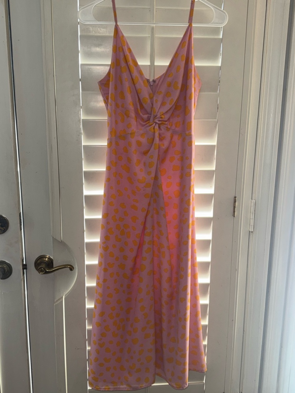 Pink and Orange Pattern Knot-Front Maxi Slip Dress